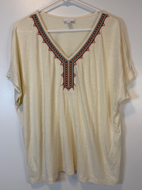 J. Jill Tops - J. Jill Linen Blend Cream‎ Embroidered V-Neck Top Dolman Sleeves Large Petite